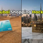 A side-by-side comparison of the Niyo Global card and HDFC Regalia credit card with the iconic Dubai Burj Khalifa in the background.