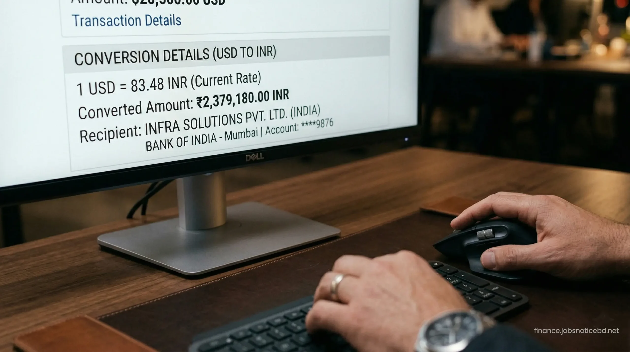 A close-up of a computer monitor displaying the CGI Federal US visa payment portal in India.